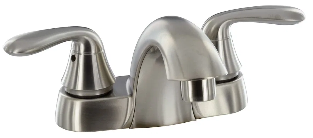 PF232401 – VALTERRA LLC Faucet, Use For Lavatory Single Piece 4 Inch Deck Mount Low-Arc Spout 2 Lever Handle Brushed ...